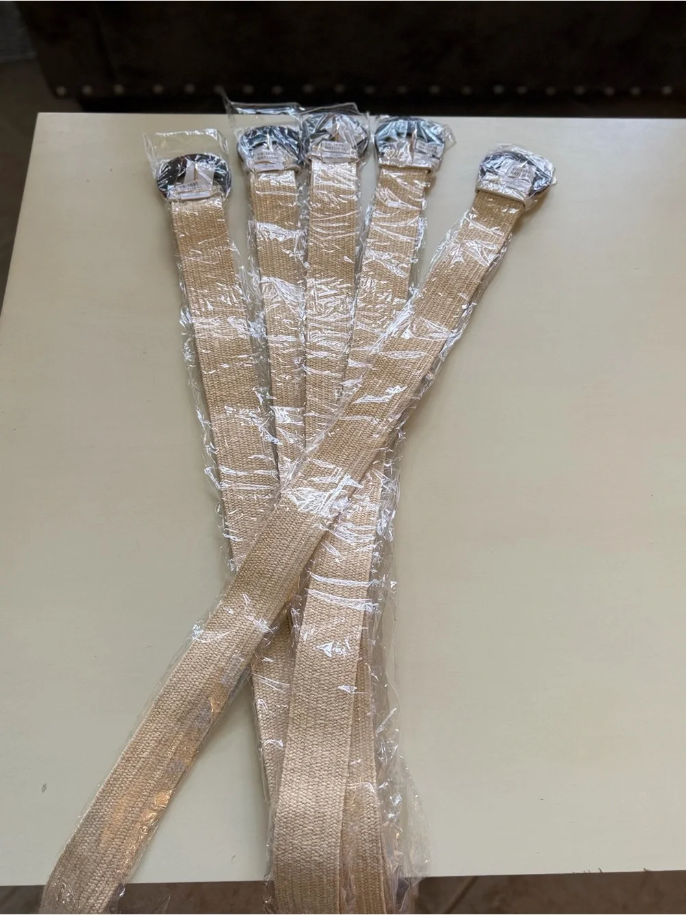 Woven Straw Belt with Tortoiseshell Buckle - Cream